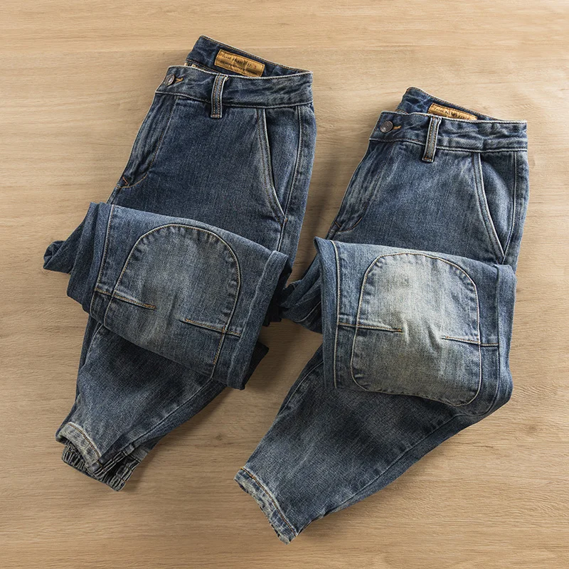 Джинсовые джинсы с талией в стиле ретро, мужские свободные повседневные брюки, длинные брюки Харлан, осенне-зимняя хлопковая рабочая одежда