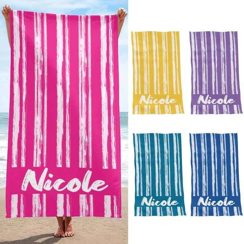 Personalized Stripe Beach Towel Custom Name/Logo Microfiber Towel Thin Quick Dry Absorbent for Beach Swimming Yoga Bath Sports