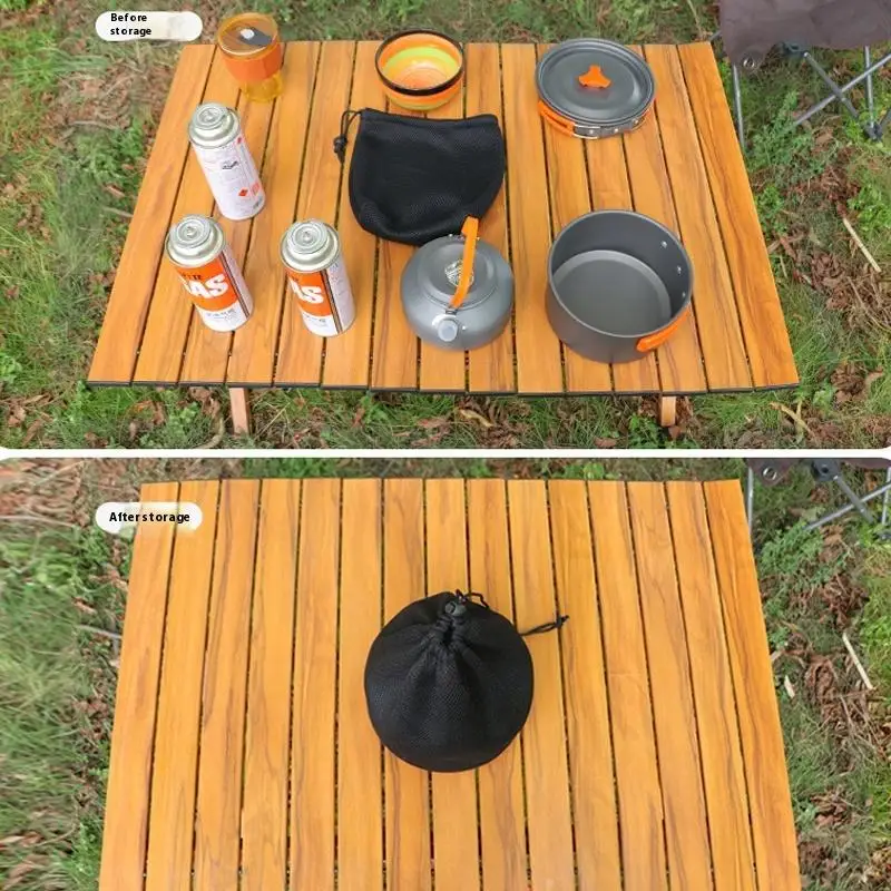 حقائب تخزين تخييم خارجية واقية محمولة حقيبة أدوات طعام نزهة شبكة حقيبة جيب برباط منظم أدوات مائدة أكواب ماء للشواء - 5