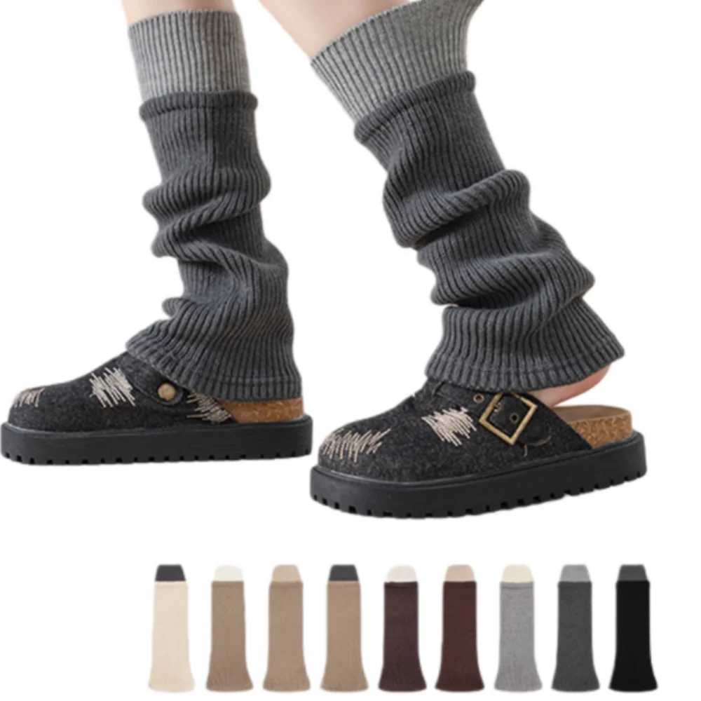 

Winter Wool Knitting Leg Warmer Harajuku Patchwork Stacked Mid-calf Socks Versatile Windproof Stockings calentadores de piernas