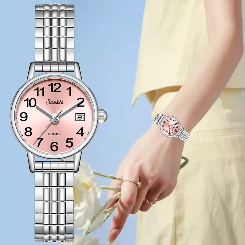 Sunkta Elegant Small Dial Watches for Woman Fashion Date Steel Casual Quartz Watches for Women Ladies Bracelet Reloj Mujer Clock