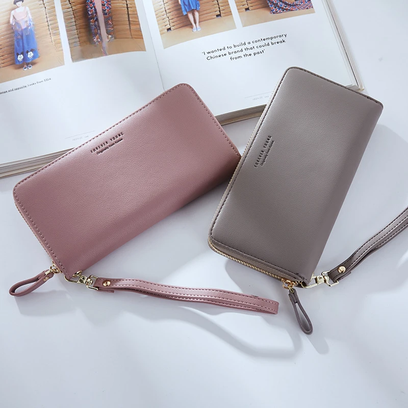 Western PU Leather Large Capacity Women Wallet Detachable Strap Zipper Card Holder Purse for Ladies