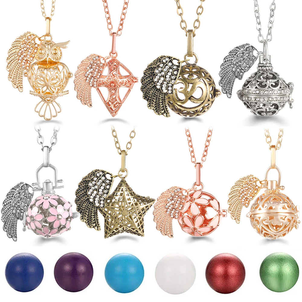 Mexico Chime Owl Cross Pregnancy Bola Caller Necklace Rhinestone Angel Wings Aromatherapy Diffuser Lockets Perfume Cage Pendant
