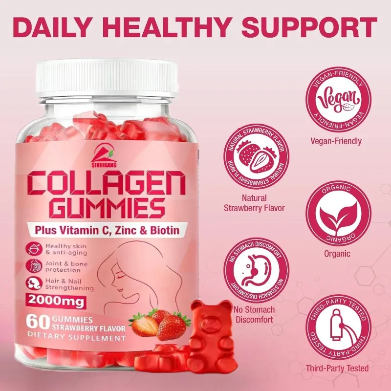 Collagen Containing Vitamin C and Biotin Gummies -60 Healthy Gummies for Hair, Skin, and Nails