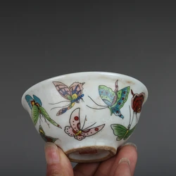 Antique Folk Kilns Of The Late Qing Dynasty And The Republic of China Pastel Enamel Butterfly Bamboo Hat Bowl Cup Tea Cup