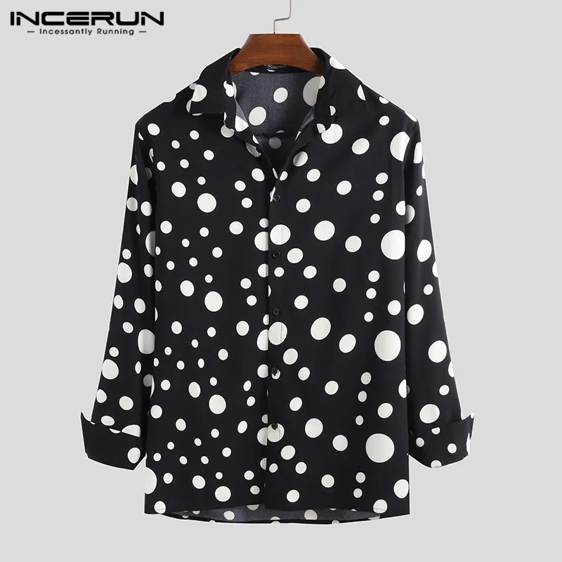 INCERUN Men\'s Shirt Polka Dot Print Lapel Long Sleeve Casual Men Clothing Streetwear 2024 Spring Fashion Leisure Camisas S-5XL