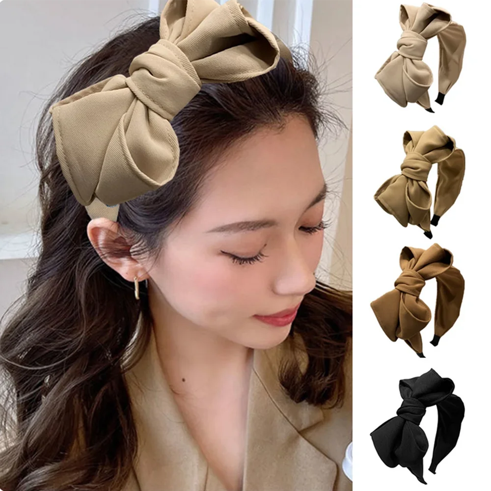 2024 New Spring Fashion Hair Accessories For Women Oversized Bow Knot Headband Solid Color Fresh Hairband Black Wholesale Gifts