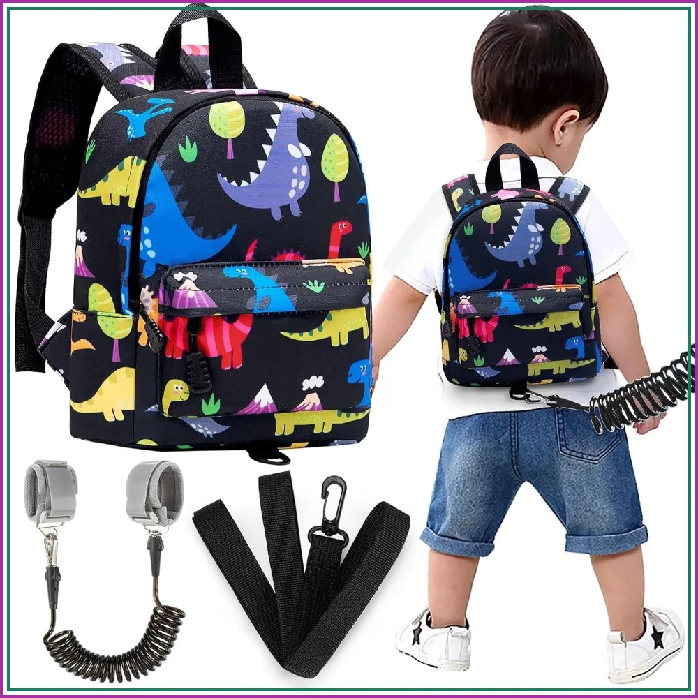 

Dinosaur Toddler Backpack Harness with Anti-Lost Wrist Link, Cute Mini Daycare Bag for Boys Girls, Keep Kids Close While Walking
