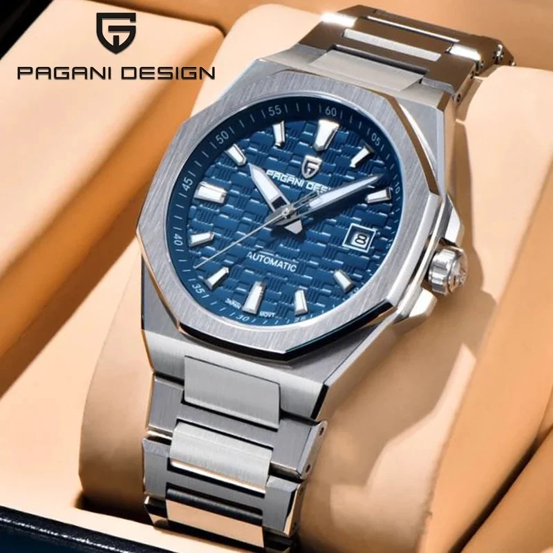 PAGANI DESIGN PD-YS023 Luxury Men's Wristwatch 40MM Blue Dial Synthetic Sapphire Glass Mirror 156G Solid Stainless Steel Strap