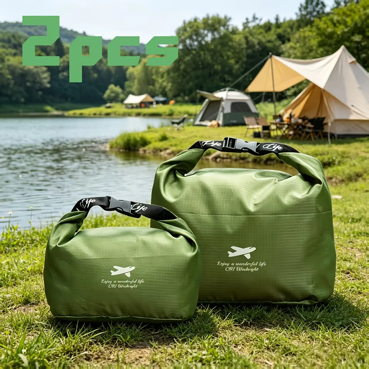 2-teiliges ultraleichtes, faltbares Aufbewahrungstaschen-Set, wasserdicht, großes Fassungsvermögen, für Camping, Wandern, Schwimmen, Kajakfahren, Outdoor-Reisen