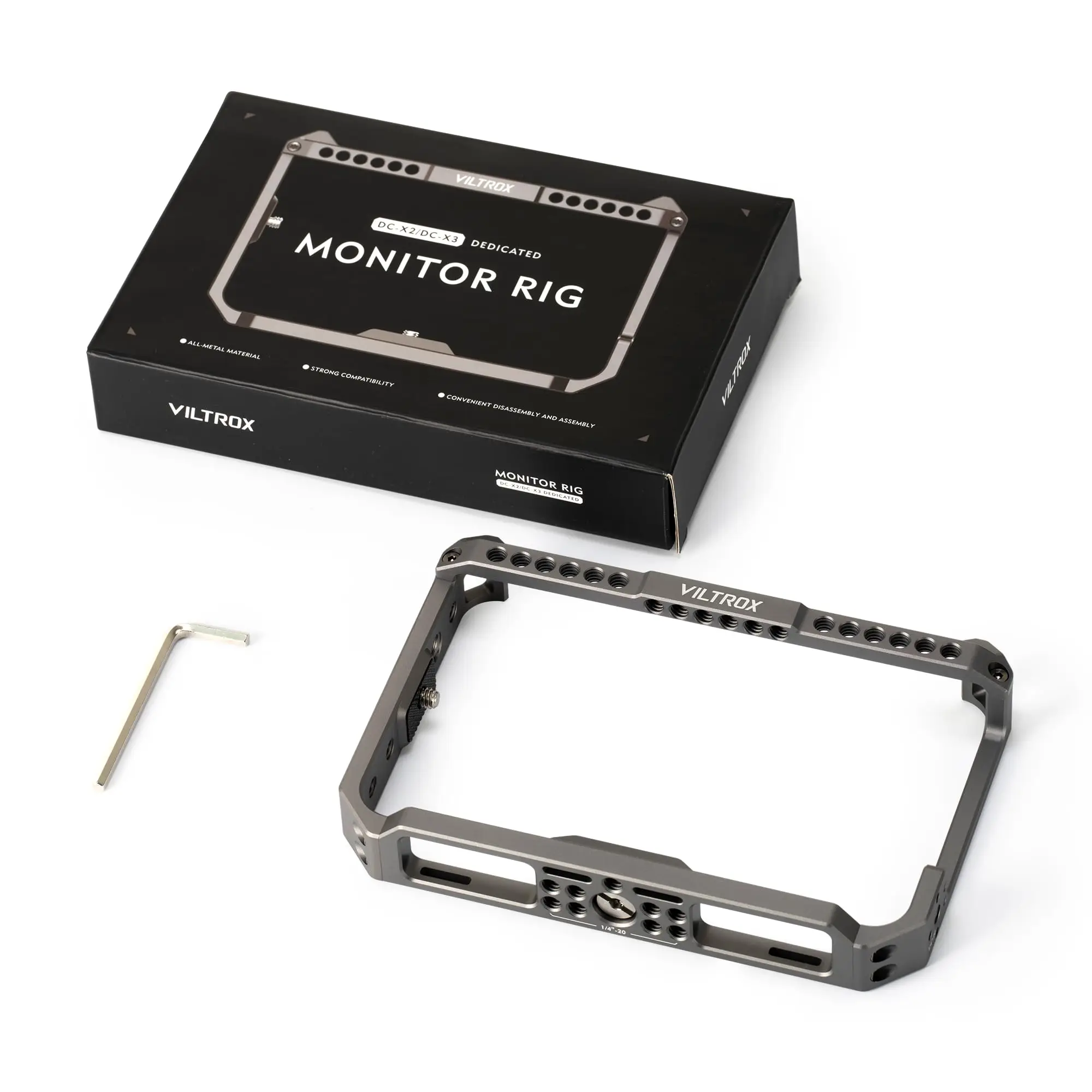 VILTROX Gabbia per monitor per telecamera per monitor da campo video DC-X2 DC-X3 Telaio protettivo in alluminio resistente con foro per vite da 1/4