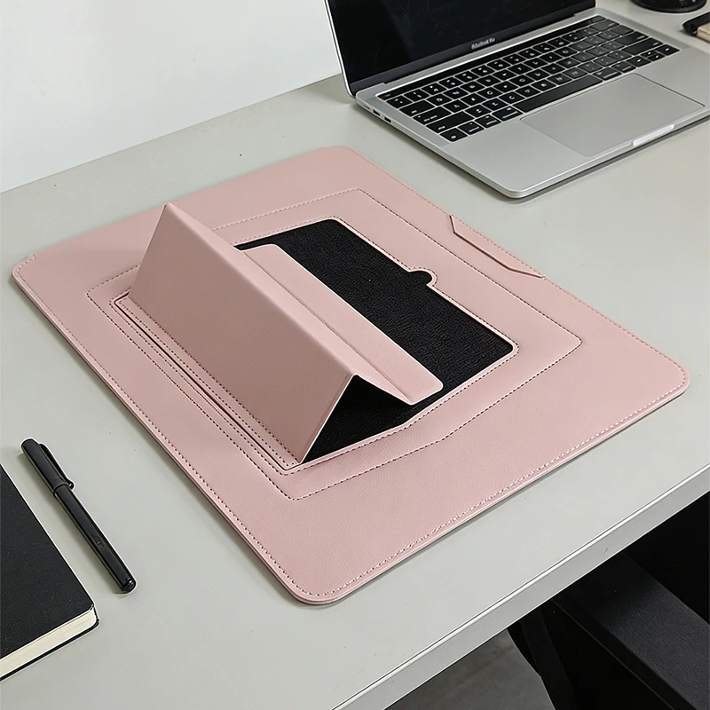 Business Office Commuting Personalized Laptop Pouch Luxury PU Leather Protective Laptop Sleeve With Stand Charger Storage Bag view 5