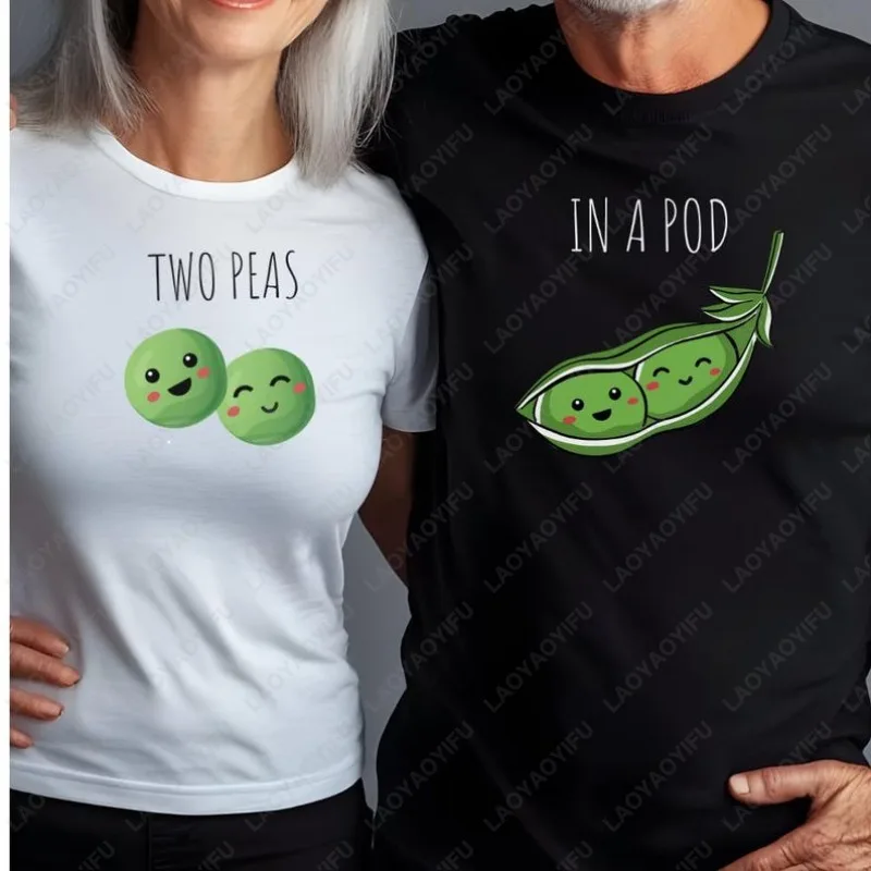 

Одинаковые хлопковые рубашки унисекс для взрослых для пар, забавная футболка с двумя горошками в стручке, милая футболка для пар, подарок на помолвку, одежда для влюбленных