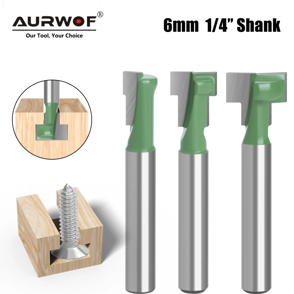 AURWOF 1/4 Shank Keyhole Router Bit , 6mm Shank T-Slot Milling Cutter 1pc 3/8