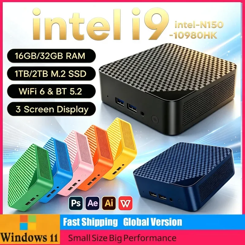 新型ミニpc-windows-11-インテル-core-i9-10980hk-インテル-n150-16gb-32gb-ram-1tb-2tb-ミニコンピューター-デュアルwifi-6-ミニゲーミングpc-デスクトップ