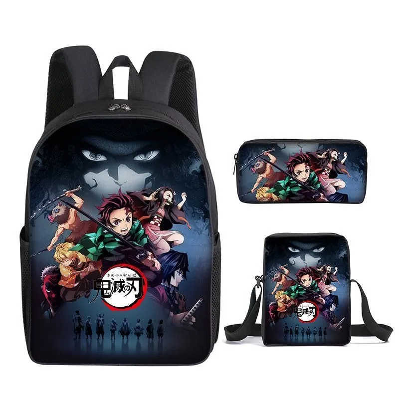 

Demon Slayer Anime Student Stovemen Tanjiro Yadoko Large Capacity School Bag Shoubao Pencil Bag Three-piece Set Gift Wholesale