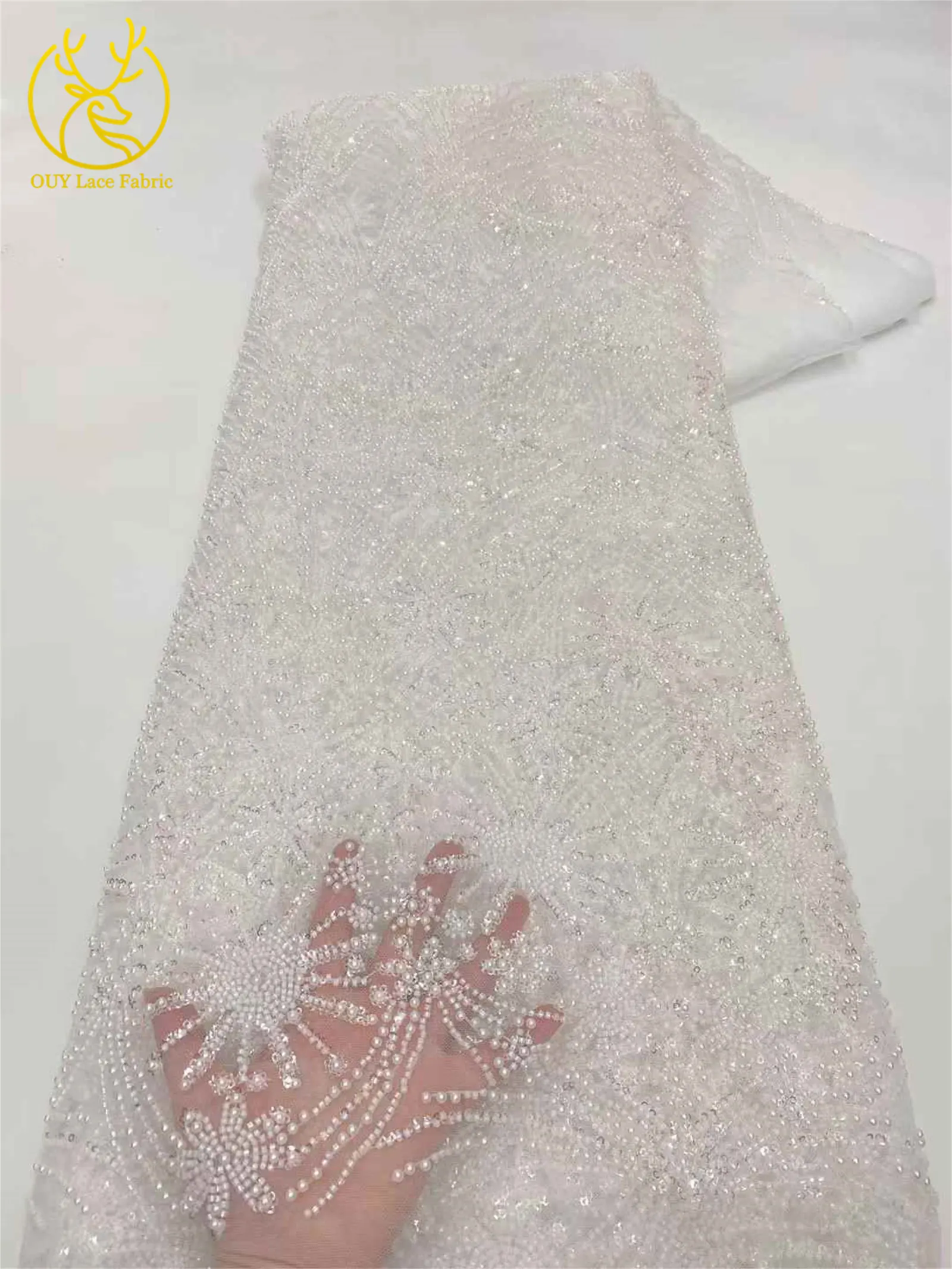 اللؤلؤ الأفريقي الترتر تول التطريز العريس أقمشة الدانتيل الفاخرة الفرنسية الترتر أقمشة الدانتيل النيجيري المرأة فستان الزفاف الخياطة