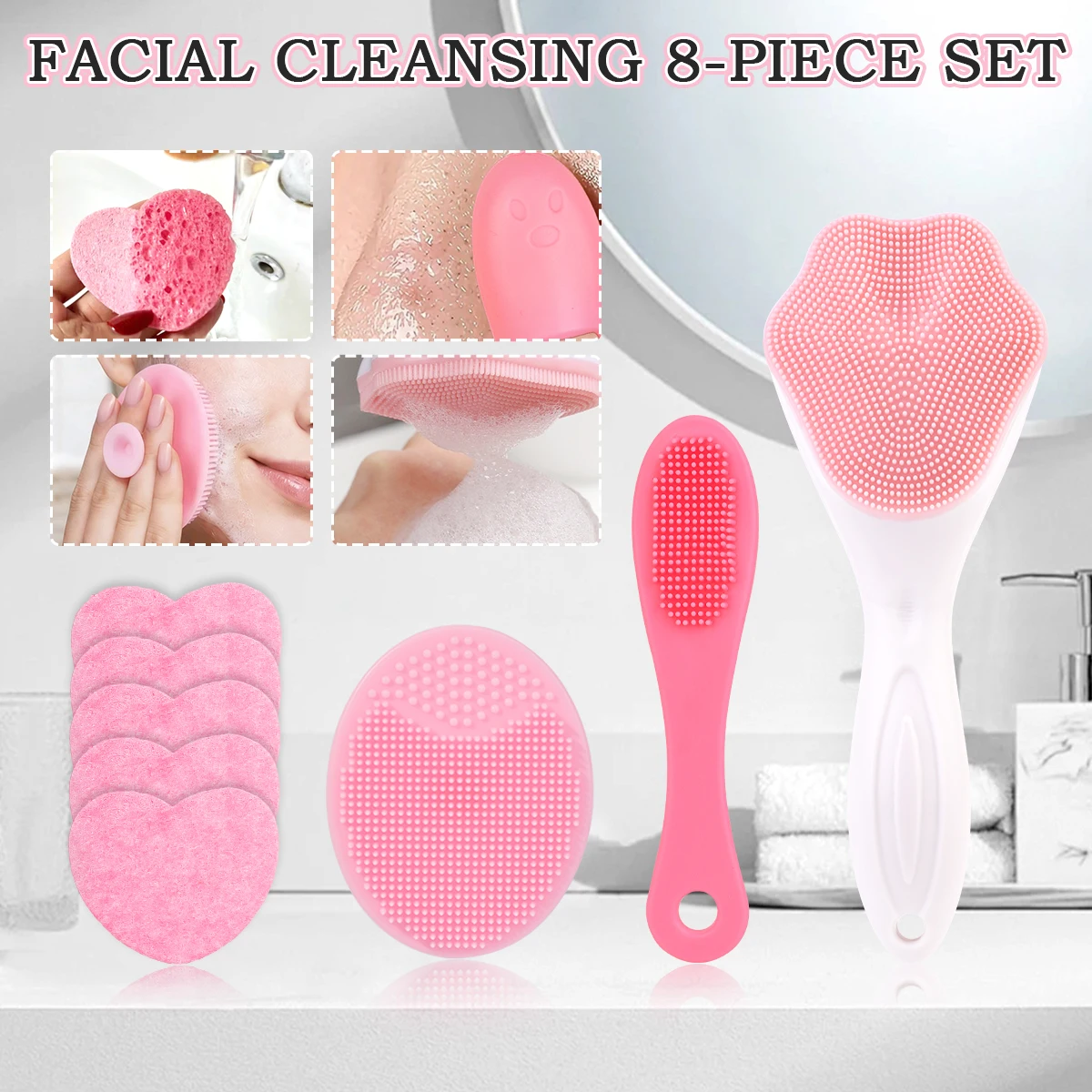 8PCS facial cleaning combination set, facial cleaning tools, deep pore cleaning, portable at home/out, Valentine's Day gift.