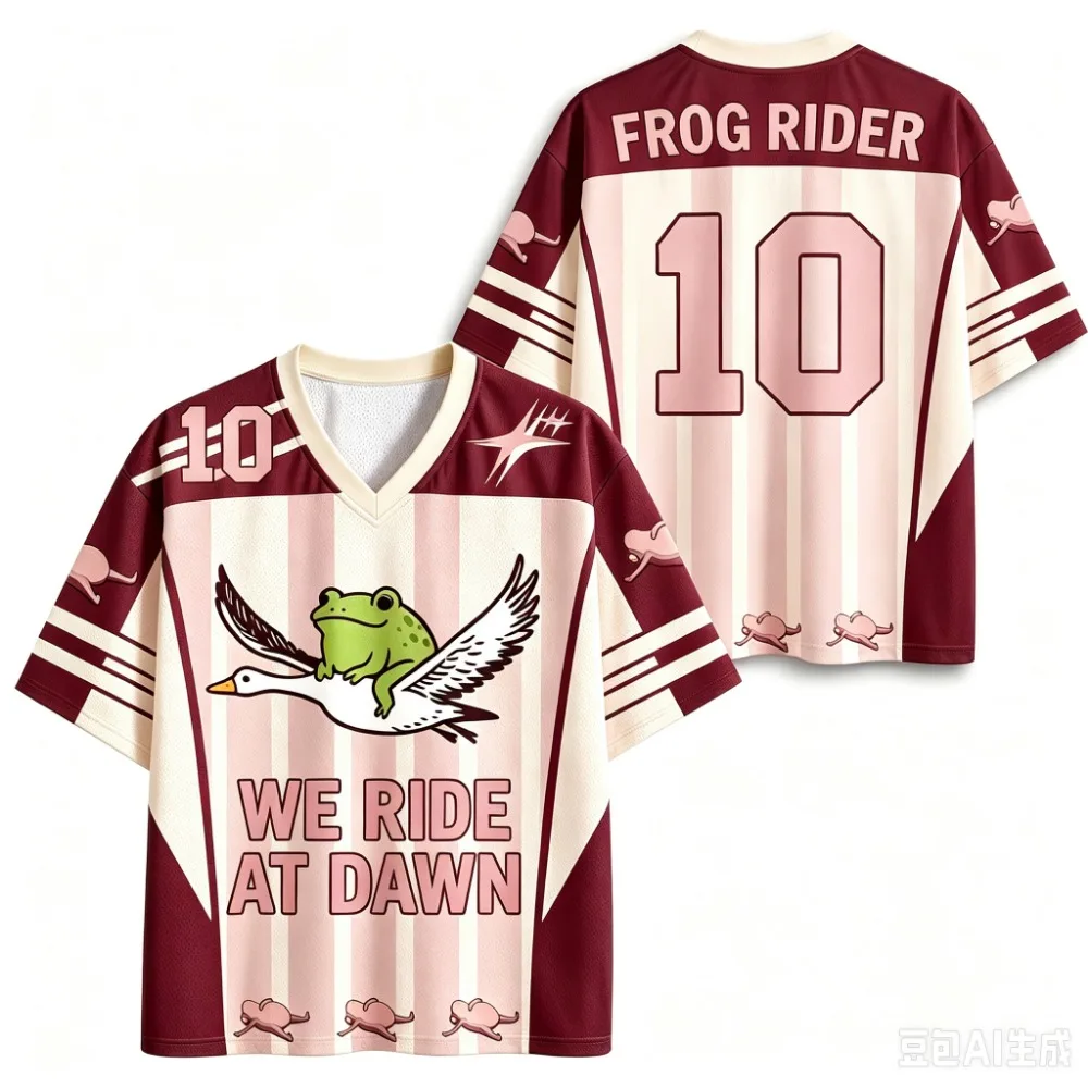 Y2K The Frog on The Goose 3D Print Men Sport V-neck T-shirt Outdoor Street Casual Fashion Quick-drying Breath Parent-child Cloth