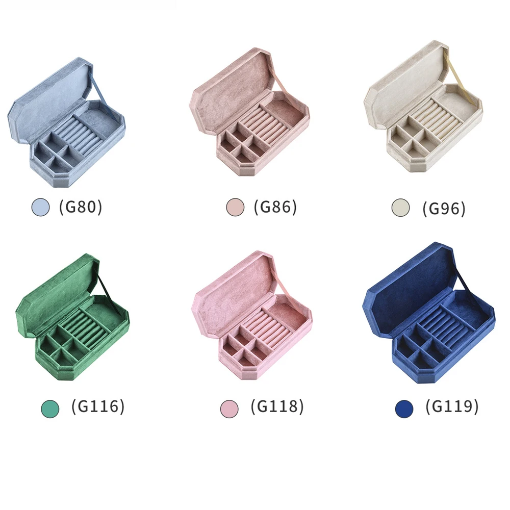 Octagonal Velvet Portable Travel Jewelry Box Mini Jewelry Organizer for Earrings Rings Bracelets Necklaces Storage Case