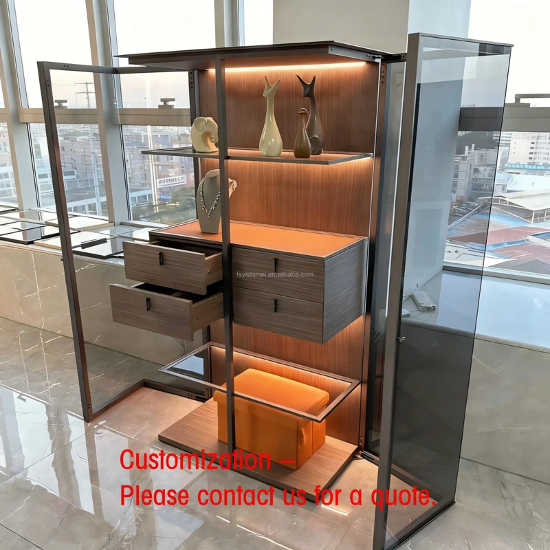 custom.Minimalist Modern Luxury Custom Metal Aluminum Wardrobe System Display Cabinet Apartment Living Room De