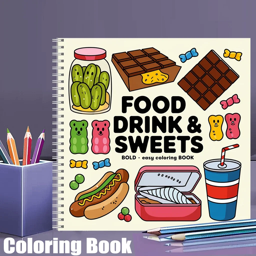 

Книга-раскраска для взрослых на тему еды, напитков и сладостей, подарок на день рождения, принадлежности для школы, милая книга для рисования для взрослых