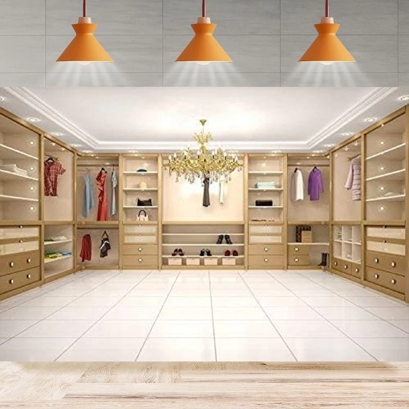 Photography Background Cloakroom Backdrop Modern Dreesing Room Wooden Furniture Locker Clothes Shop Crystal Chandeliers Villa