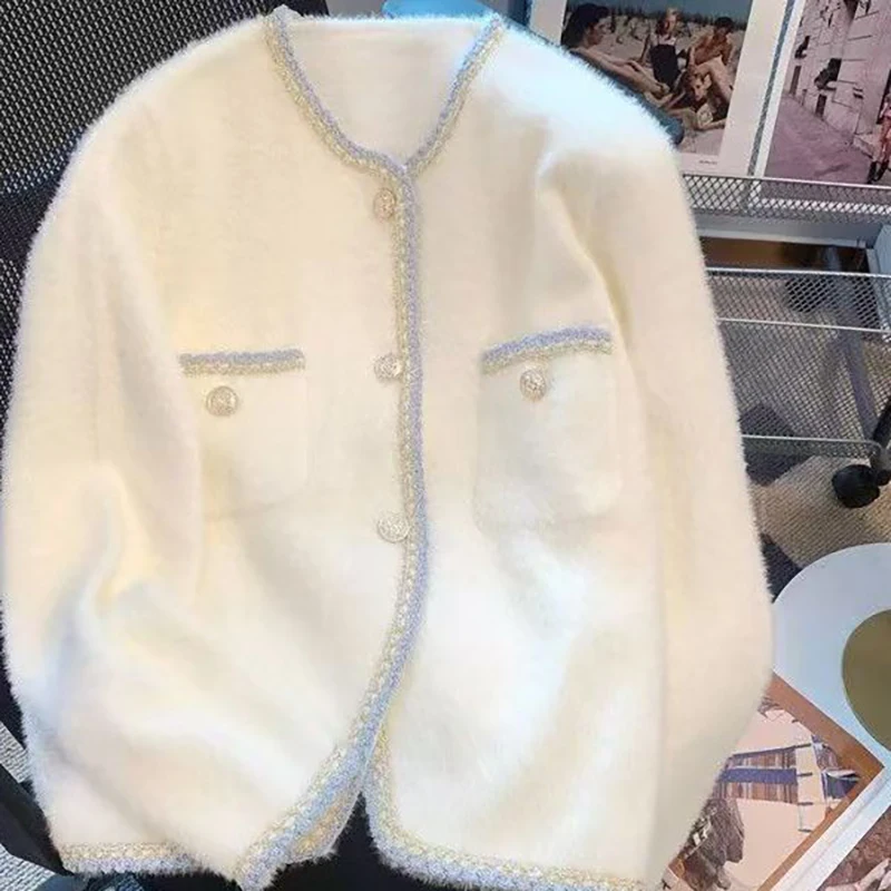 

Female High-grade Cardigans 2025 Autumn Winter New French-style Knitted Tops Loose-fit Elegant Single-breasted Sweaters