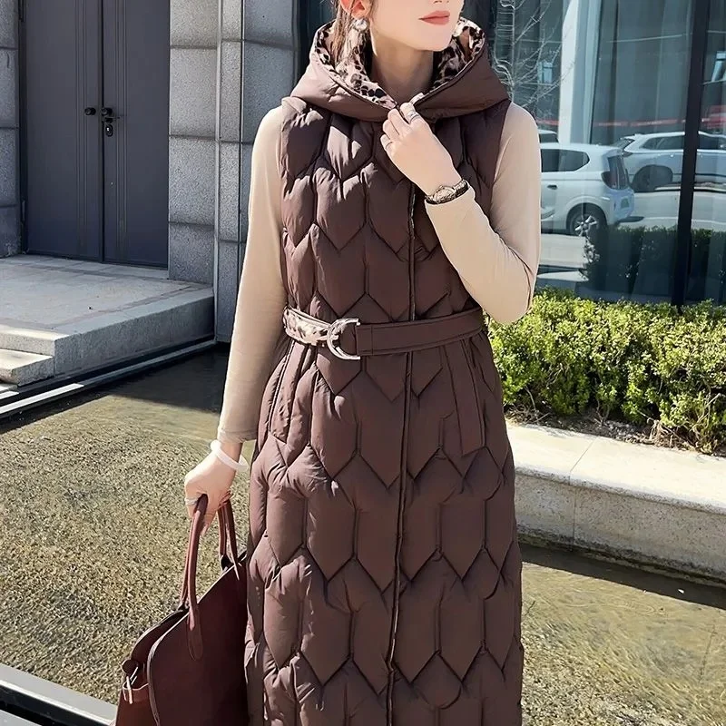 Large Size Women's Vest Parka, Medium And Long, Fashion Slim Fit, Autumn And Winter Temperament Jacket Sashes Waistcoat w1537