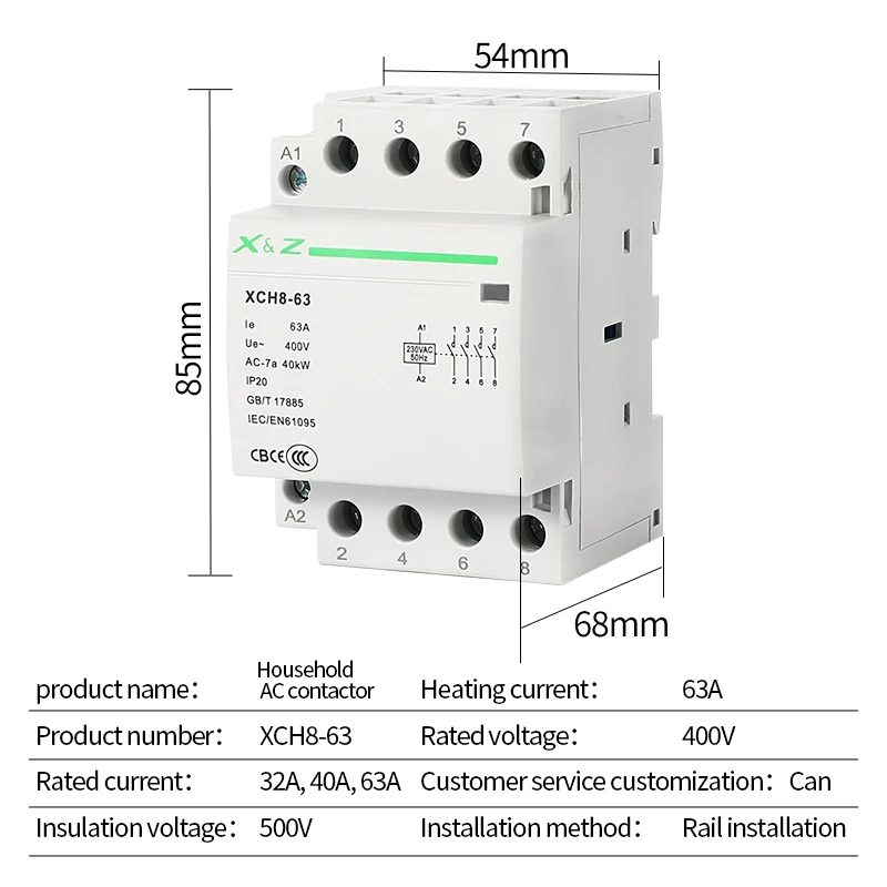 1PCS 4P Din Rail Modular Household Ac Contactor 32A/40A/63A 220V/230V 50/60HZ 3NO 1NC 4NO 4NC 2NO 2NC