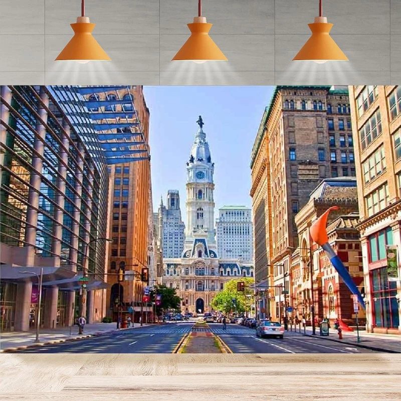 Philadelphia City Hall Photography Backdrop American City Street View Background Poster Home Party Backdrop Wall Banner Decor