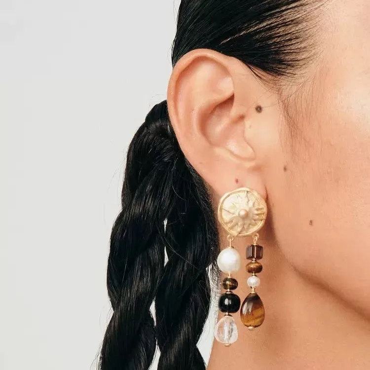 

Withered Tiger Eye Stone Pearl Bohemian Wind Style Su Ear Pendant Earrings Jewelry Earrings Women's Earrings Ear Cuffs