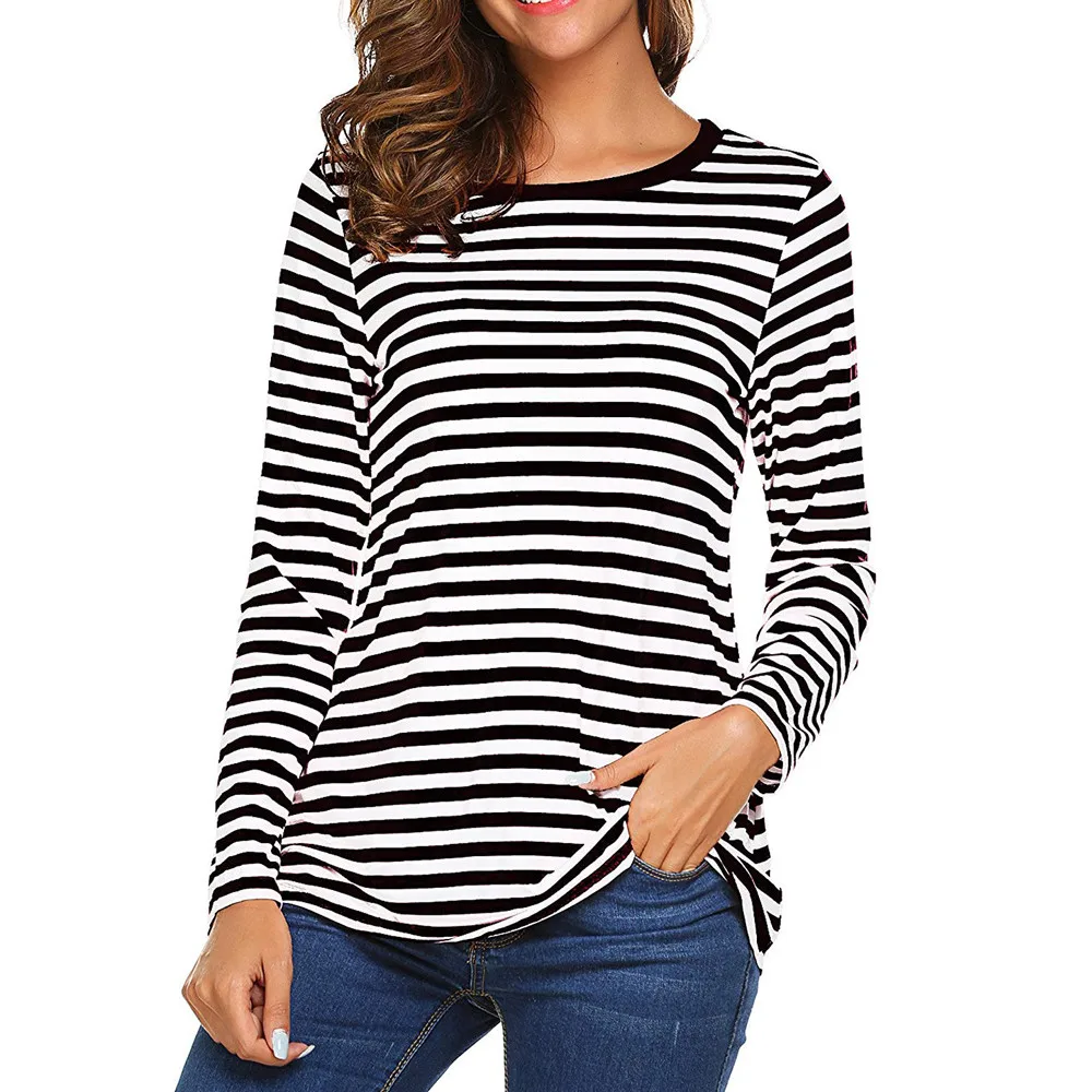 Women T-Shirt Round Neck Slim Striped Tee Top Blouse Shirts Long Sleeve T-Shirt Blouse Harujuku Shirts & Blusas Poleras Pullove