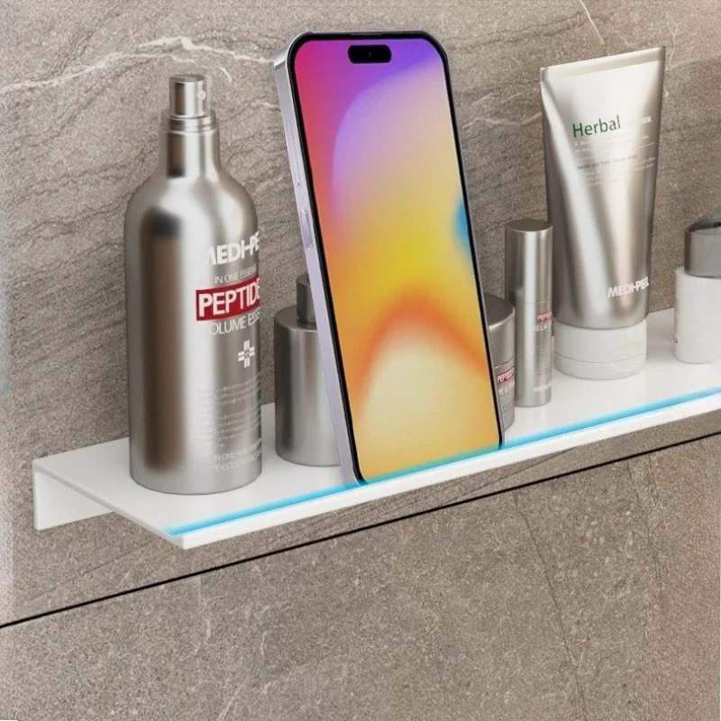 White bathroom wall mounted storage rack/non perforated aluminum alloy washbasin mirror front panel