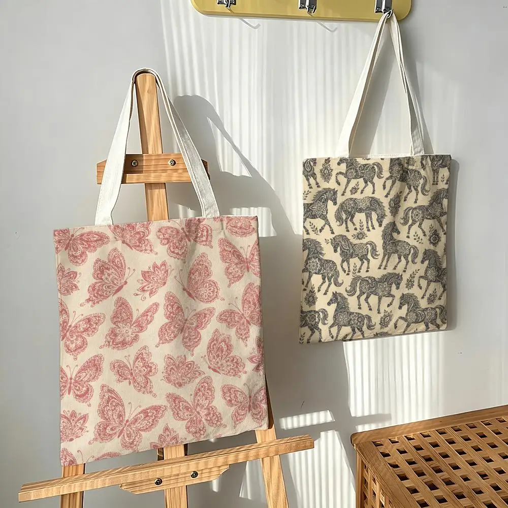 Vintage Boho Animal Seamless Storage Bags Canvas bags are suitable for going to class, shopping, gifts, and commuting