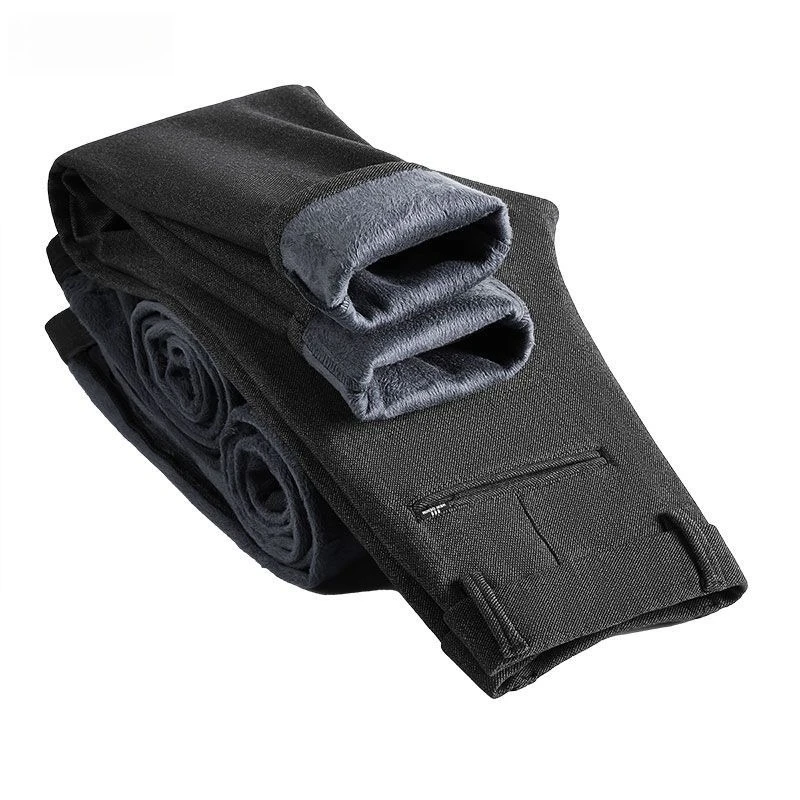 الدافئة الصوف الشتاء الرجال سراويل تقليدية القطن سليم مستقيم سميكة موضة مستقيم بنطلون المخملية الحرارية السراويل ماركة الملابس #5