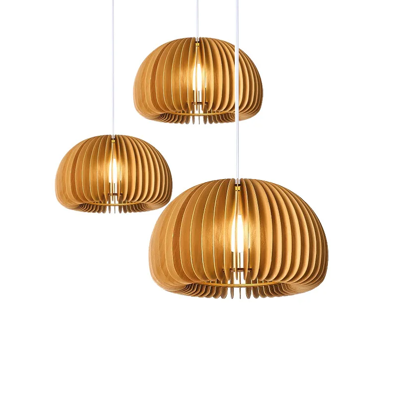 

Japanese Style Pumpkin Lampshade Chandeliers E27 Solid Wood Pendant Lamp Restaurant Homestay Tea House Bedroom Lighting Fixtures