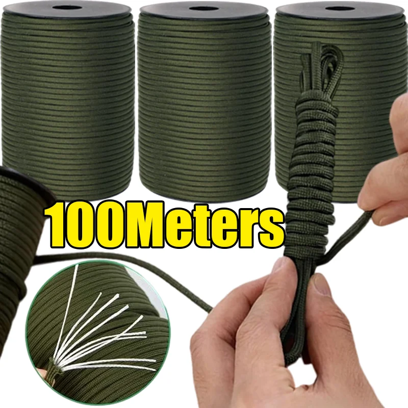 100M 4mm 9‑Core Paracord Rope Outdoor Camping Hiking Emergency Survival Ropes Umbrella Tent Lanyard Straps Parachute Cord