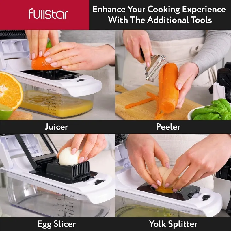 Fullstar ที่หั่นผัก Spiralizer เครื่องสับต้นหอมแบบเครื่องตัดผัก9 in 1, อุปกรณ์หั่นอาหาร