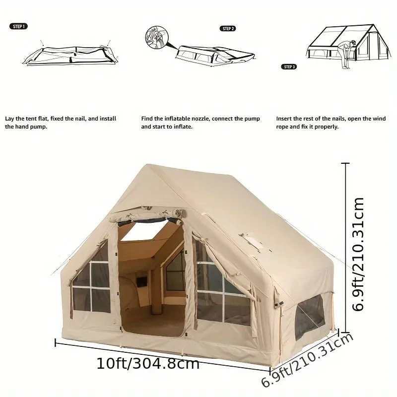 Oxford Cabin Inflatable CampingTent with Hand Pump,Easy Setup,Waterproof, Windproof, Air Glamping for Outdoor Adventures