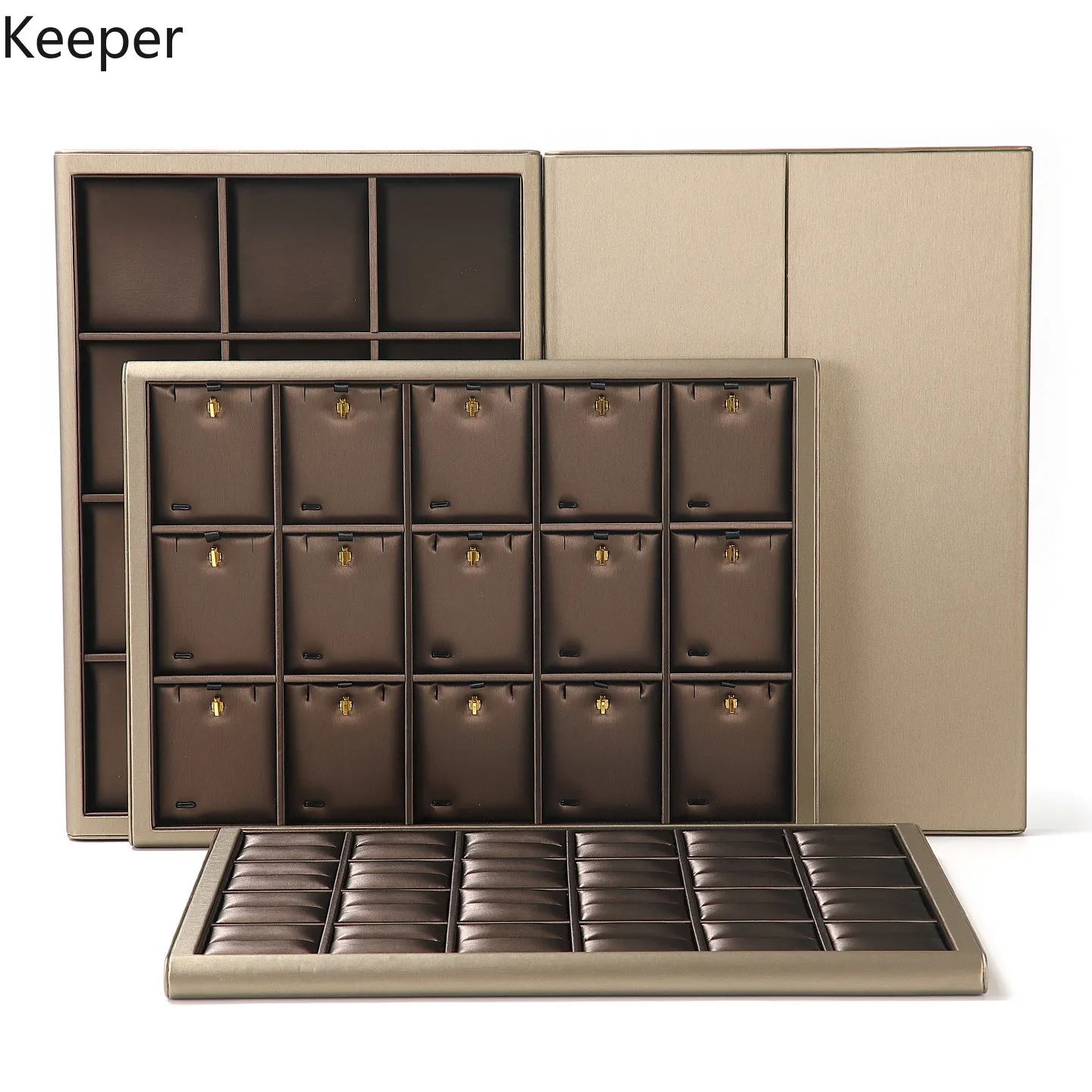 Luxury Brushed Leather Display Tray, Champagne Brown Velvet Feel Organizer for Necklace Beads & Earring, Counter Showcase