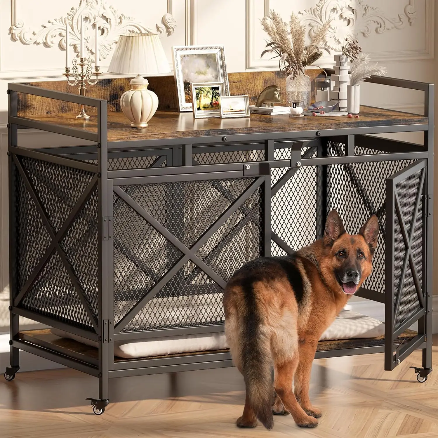 Extra Large Wooden Dog Crate with Wheels