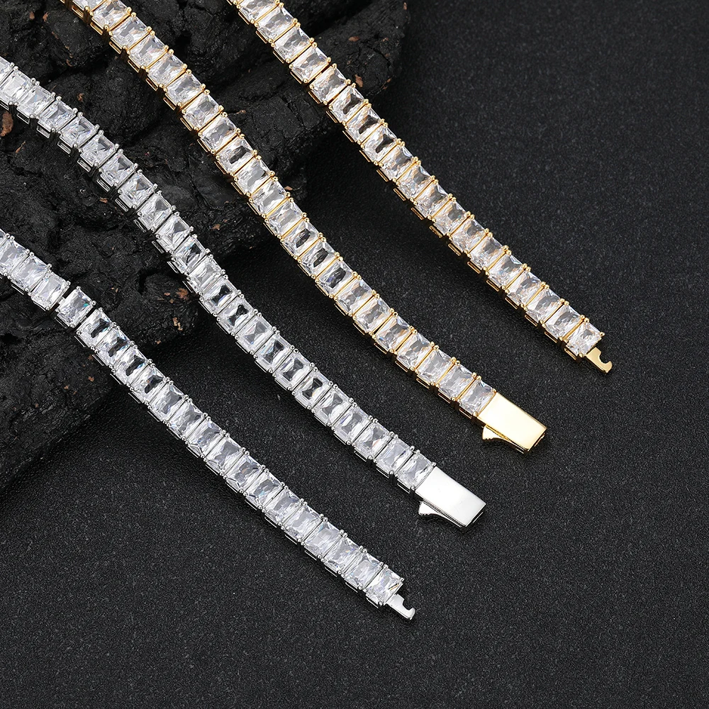 

HHIOK 6mm Iced Chain 5A Cubic Zirconia Rectangular Shiny 18K Gold Plated Hip Hop Men's And Women's Fashion Necklace