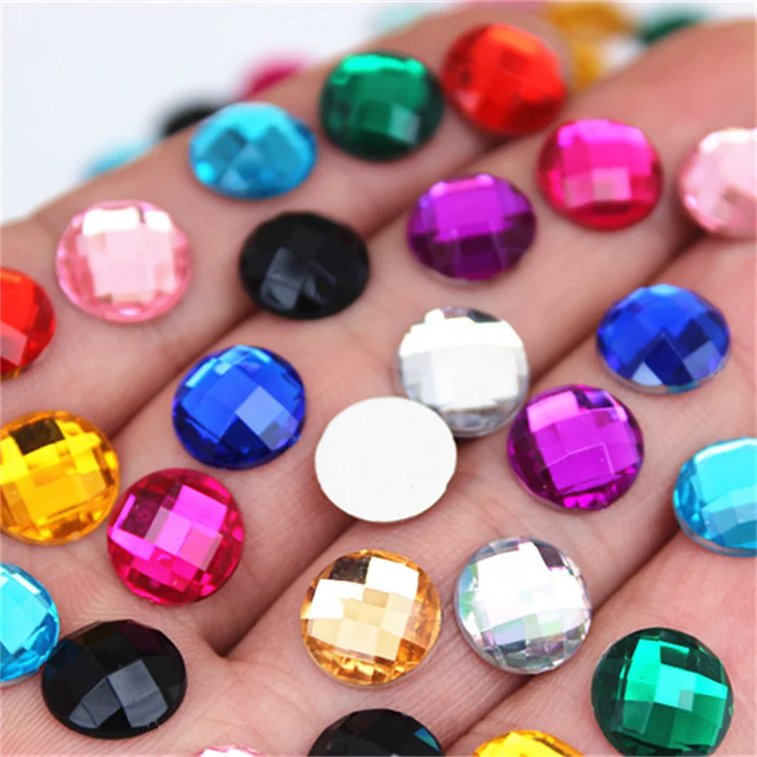 Cong Shao 10mm 100Pcs Colorful Round Stones And Crystals Flatback Acrylic Rhinestone Trim Scrapbook DIY Costume Button WC60