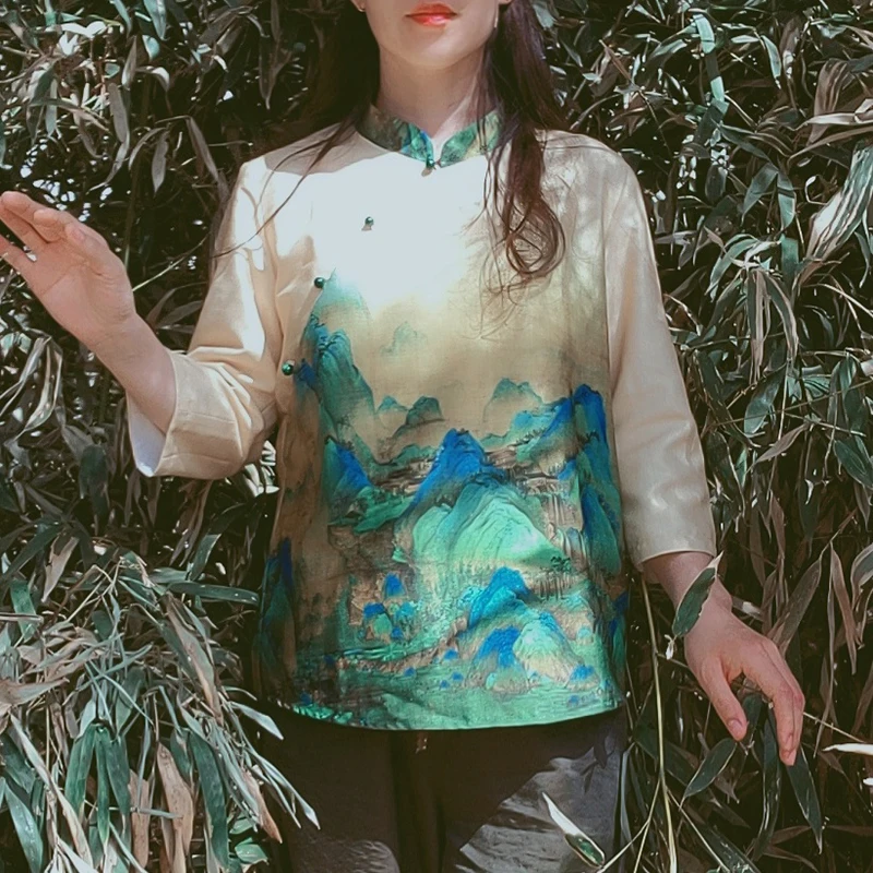 

Оригинальный дизайн, весна-лето, новая женская куртка-жакет в китайском стиле, 7/8 рукав, из полиэфирного волокна, приталенный крой