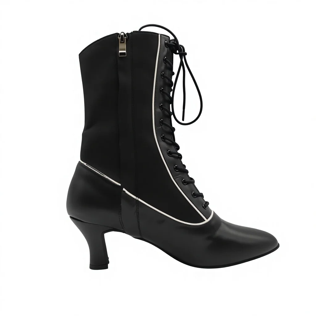 Women's Spring Dance Boots 7cm Square Latin Salsa Shoes Girl Closed Toe Ballroom Salsa Shoes Sneaker Lace Up Party Dancing Shoes