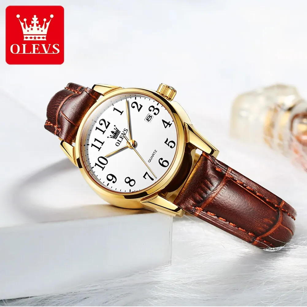 OLEVS Top Brand Women Quartz Watches Waterproof Leather Strap Fashion Ultrathin Women Watch Date Ladies Clock Relógio Feminino