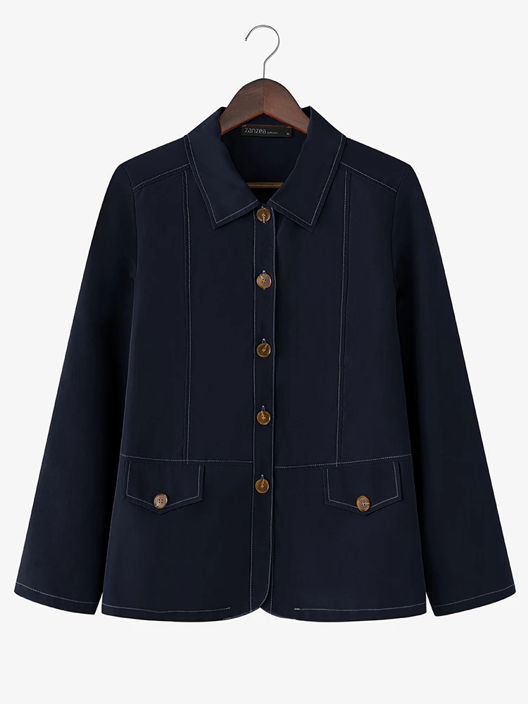 2025 ZANZEA Vinatge Donna Giacche Cappotti Elegante Autunno Manica lunga Bottoni Giacche Risvolto Collo OL Capispalla da lavoro Cappotto sottile solido