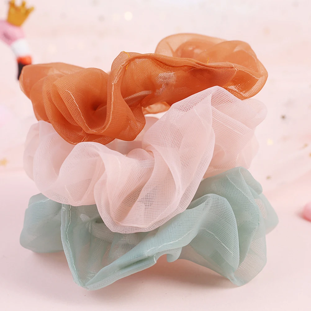 

6pcs Pure Color Organza Hair Scrunchies Elastic Hair Bands Durable Cute Ponytail Holders For Women Girls Daily Party Wedding