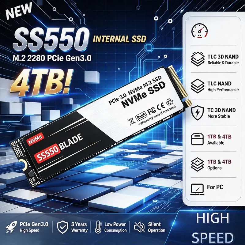 Internal Solid State Drive SS550 M.2 NVMe SSD PCIe Gen3.0 x3 M.2 2280 High Speed Storage for Desktop Laptop PC